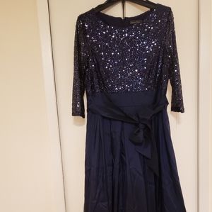 Deep Navy blue floor length formal gown.